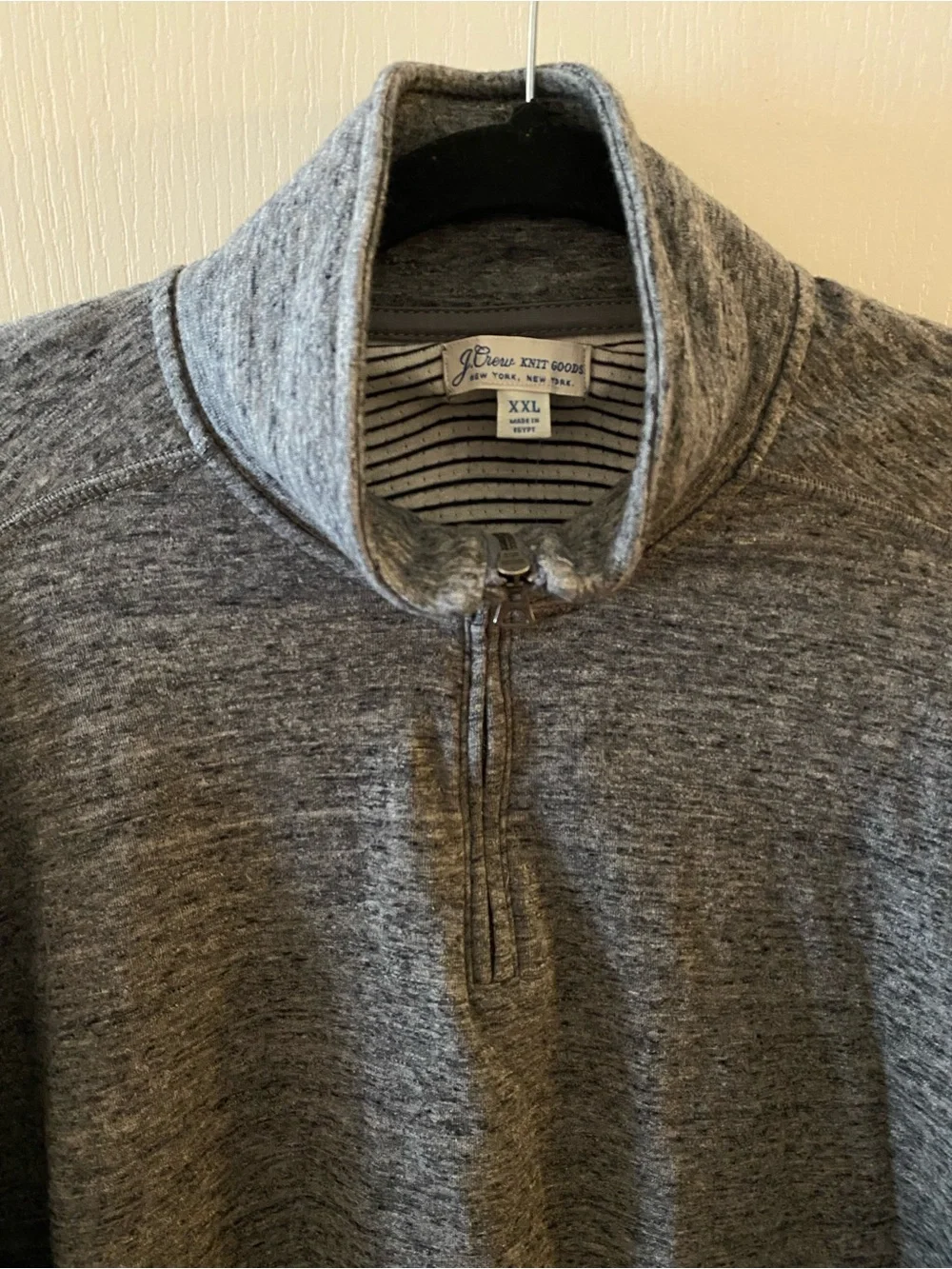 J. CREW Men’s 100% Cotton Double-Knit Half-Zip Pullover in Heathered Grey - XXL